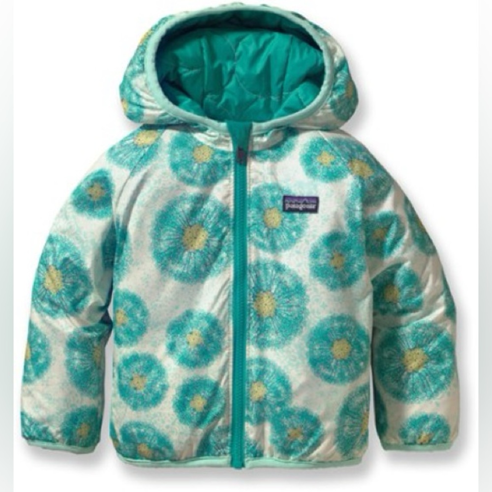 Patagonia Teal Floral Hooded Kids Puffer Jacket